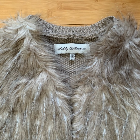 Sebby Collection Mobwife Faux Fur Vest Knit Sweater 70s bohemian Size Large - Picture 2 of 6